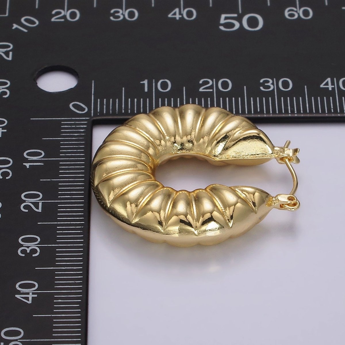 14K Gold Filled 30mm Puffed Chubby Croissant Latch Hoop Earrings | AE381 - DLUXCA