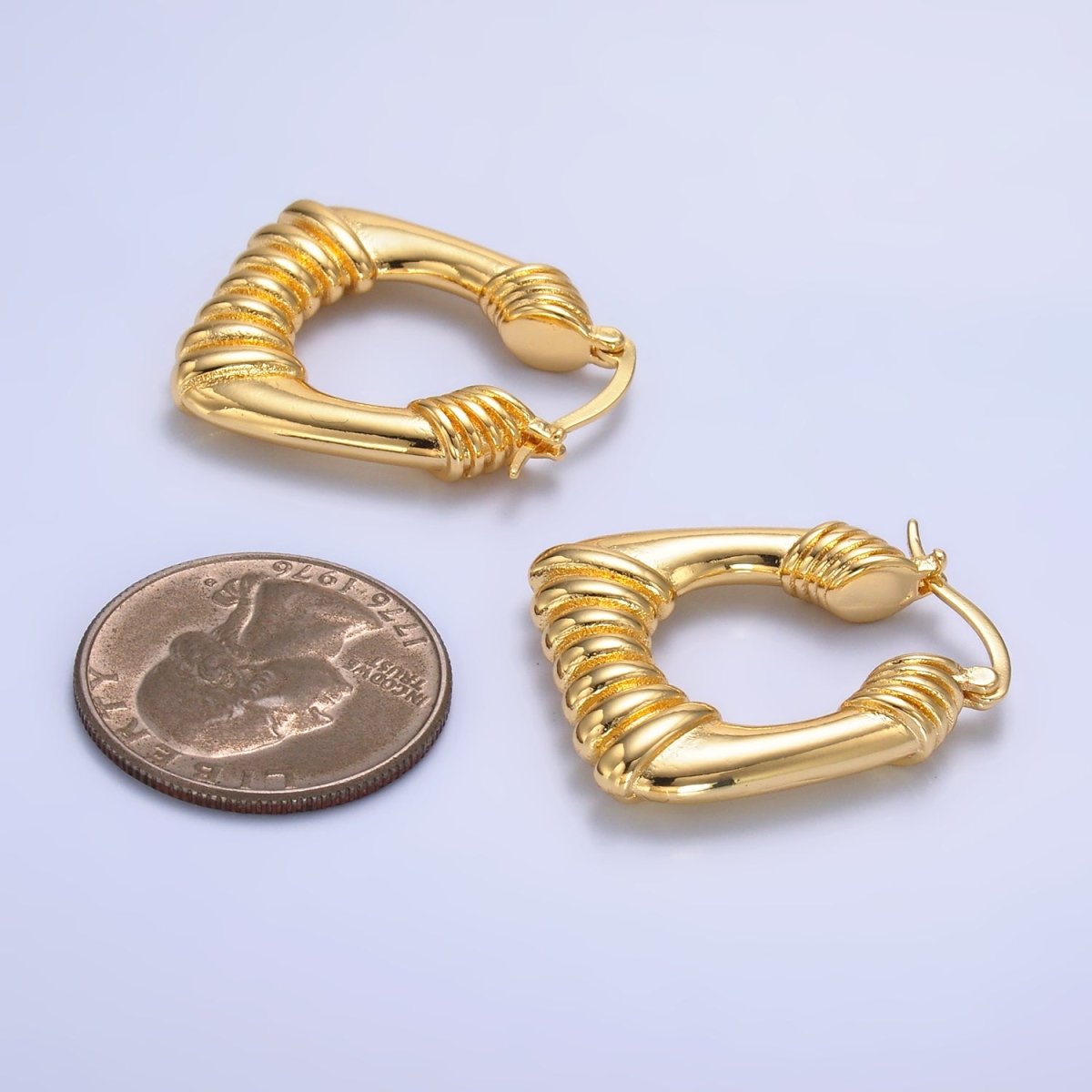 14K Gold Filled 30mm Quilted Puffed Square Latch Hoop Earrings in Gold & Silver | AD487 AD488