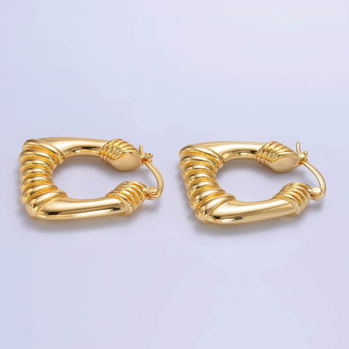 14K Gold Filled 30mm Quilted Puffed Square Latch Hoop Earrings in Gold & Silver | AD487 AD488