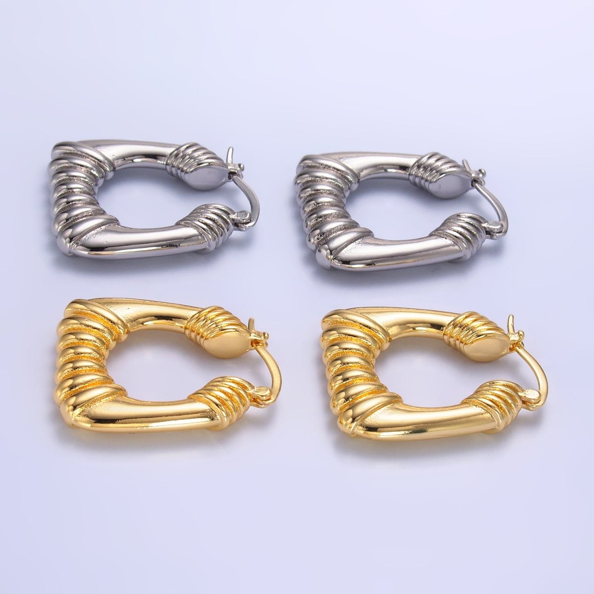 14K Gold Filled 30mm Quilted Puffed Square Latch Hoop Earrings in Gold & Silver | AD487 AD488