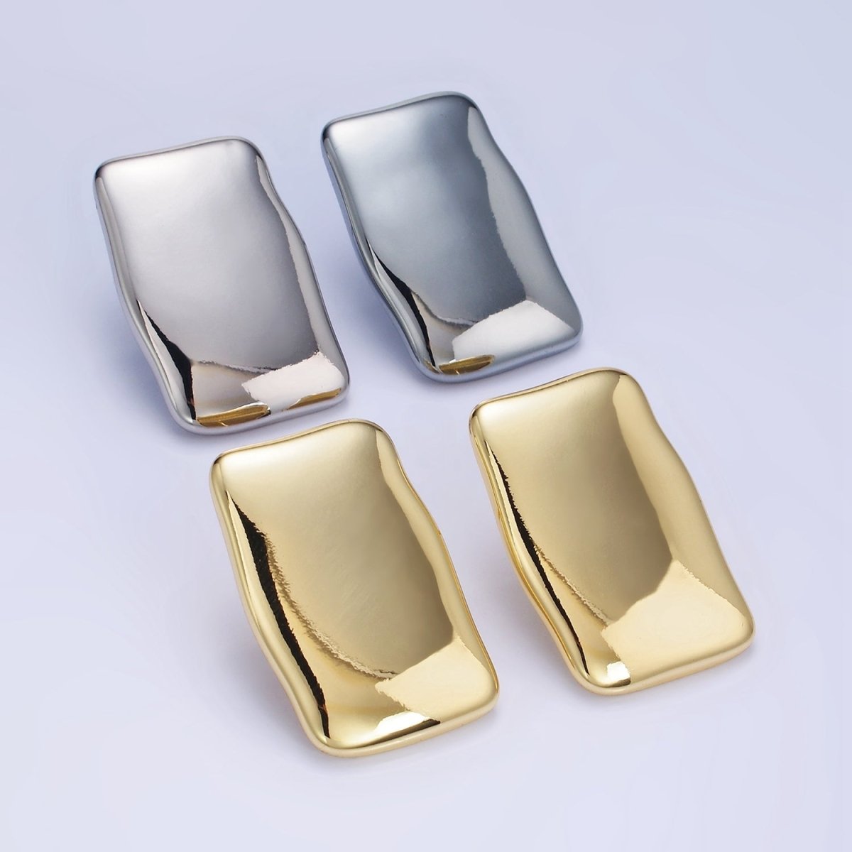 14K Gold Filled 30mm Rectangle Bar Minimalist Stud Earrings in Gold & Silver | P500 P501