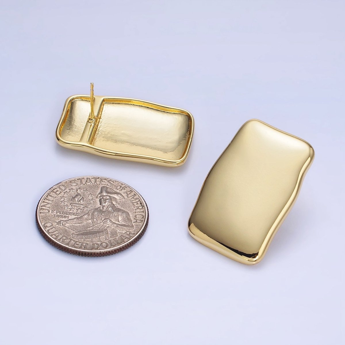 14K Gold Filled 30mm Rectangle Bar Minimalist Stud Earrings in Gold & Silver | P500 P501