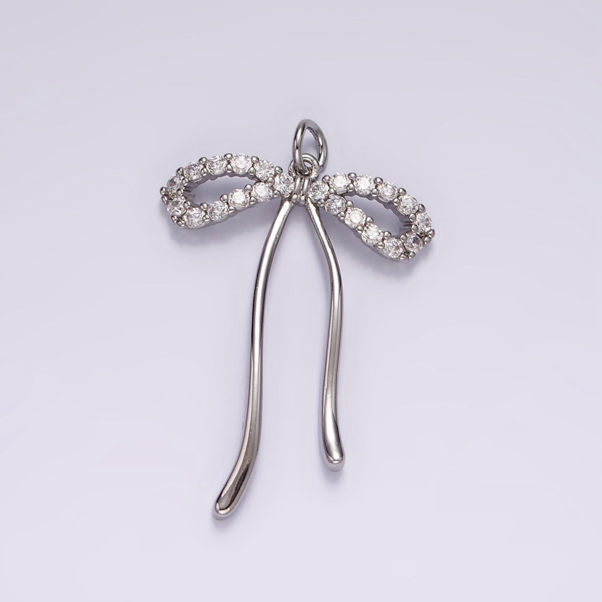 14K Gold Filled 30mm Ribbon Bow Micro Paved CZ Charm in Gold & Silver | AG495