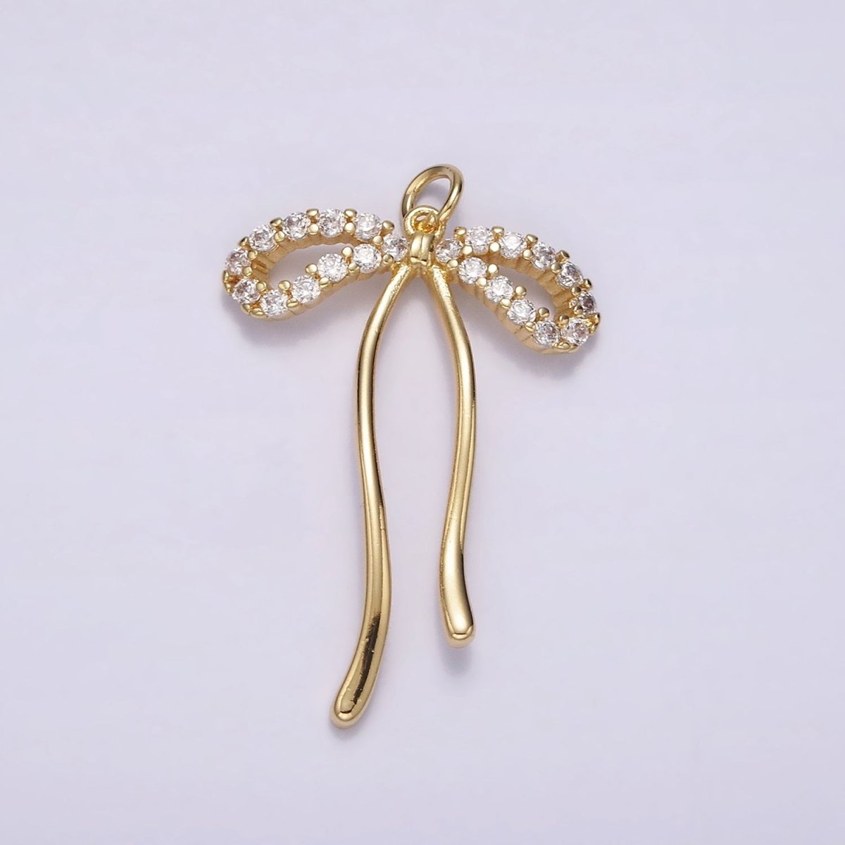 14K Gold Filled 30mm Ribbon Bow Micro Paved CZ Charm in Gold & Silver | AG495