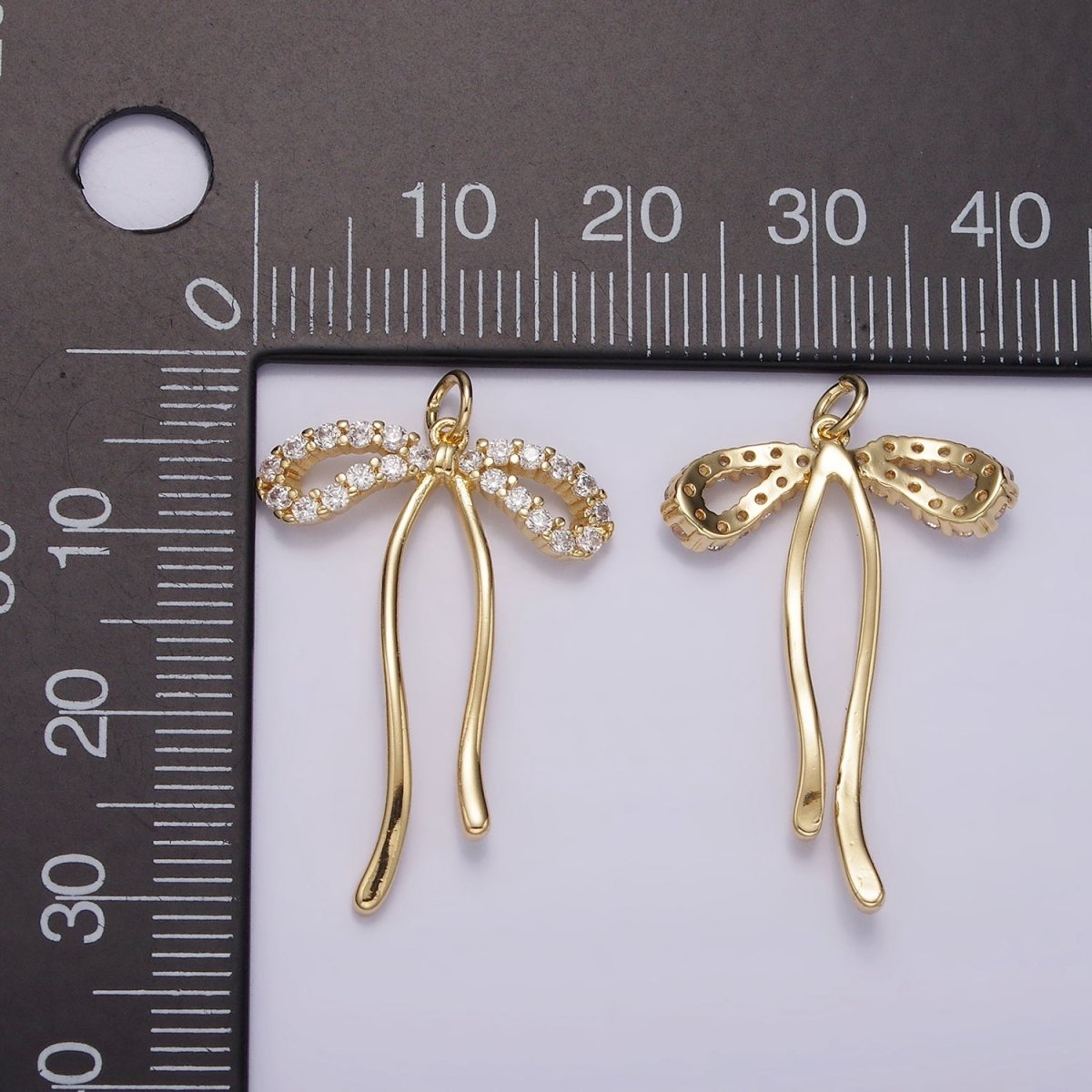 14K Gold Filled 30mm Ribbon Bow Micro Paved CZ Charm in Gold & Silver | AG495