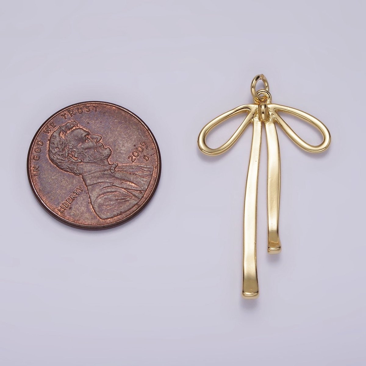 14K Gold Filled 30mm Ribbon Bow Minimalist Charm in Gold & Silver | AG494