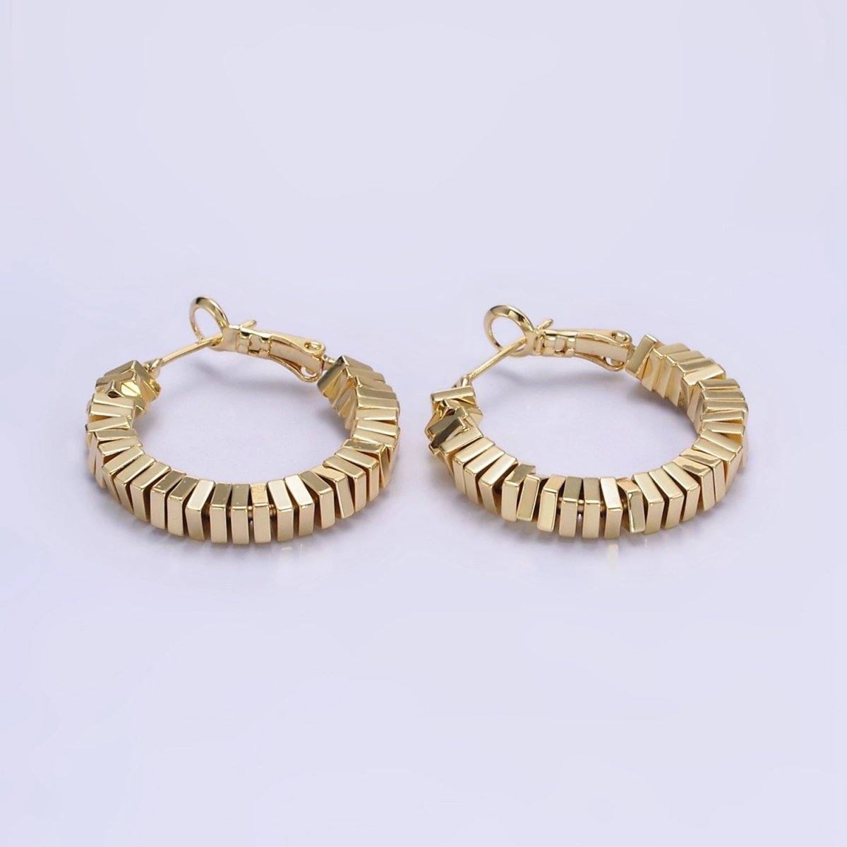 14K Gold Filled 30mm Square Cube Bead Hinge Hoop Earrings in Gold & Silver | AE852 AE853