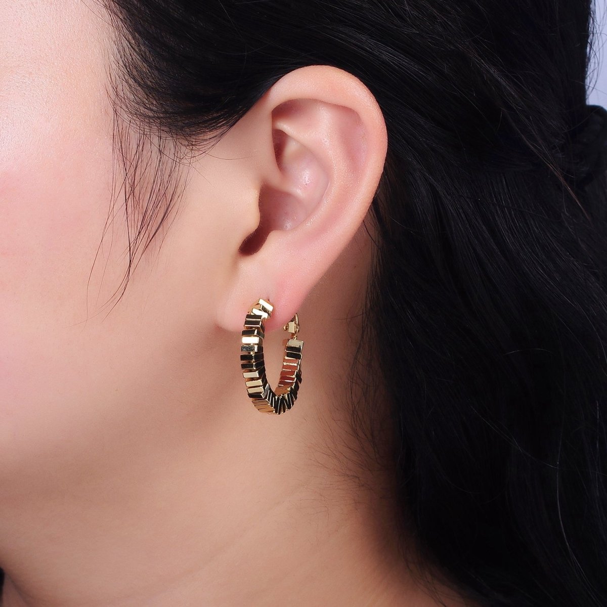 14K Gold Filled 30mm Square Cube Bead Hinge Hoop Earrings in Gold & Silver | AE852 AE853