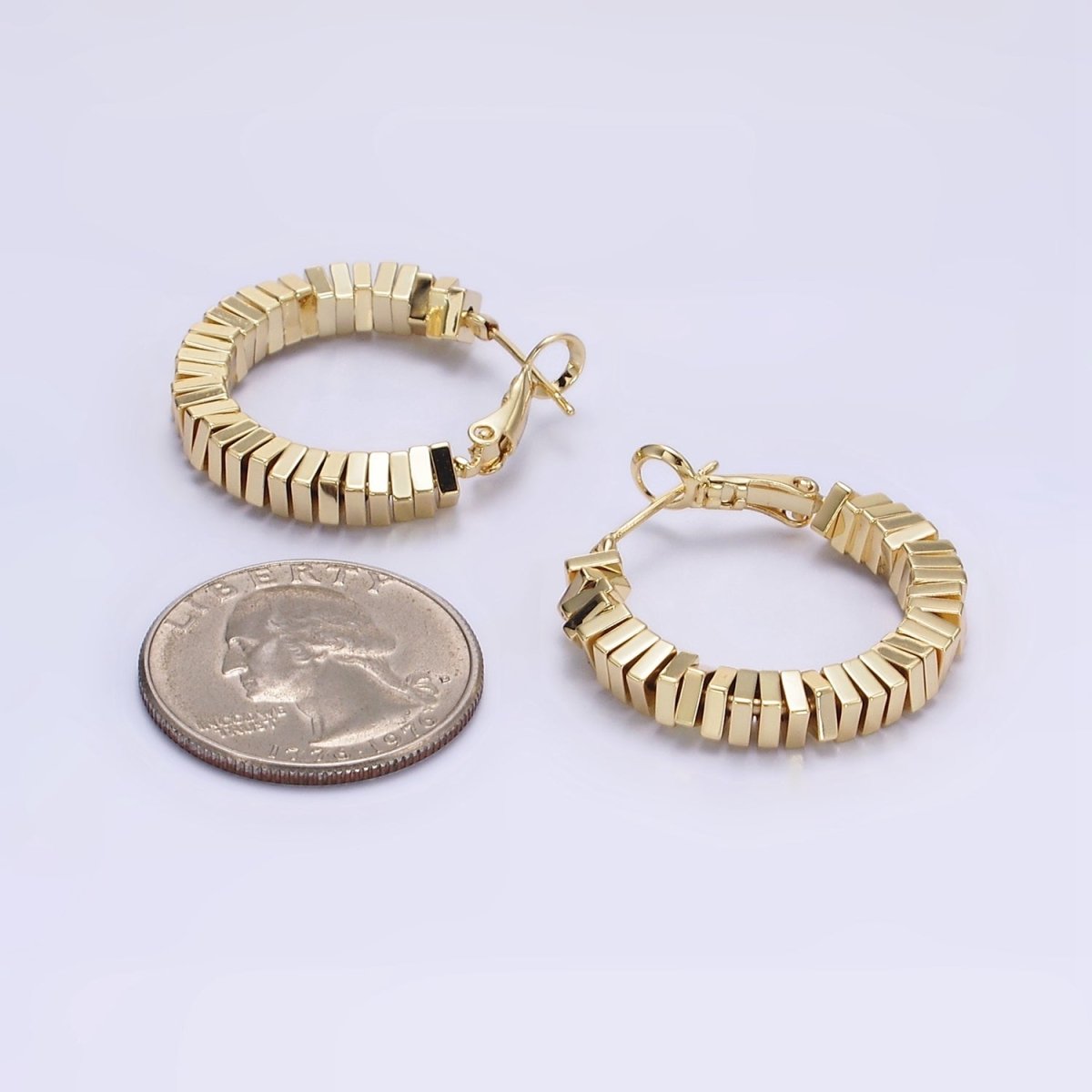 14K Gold Filled 30mm Square Cube Bead Hinge Hoop Earrings in Gold & Silver | AE852 AE853