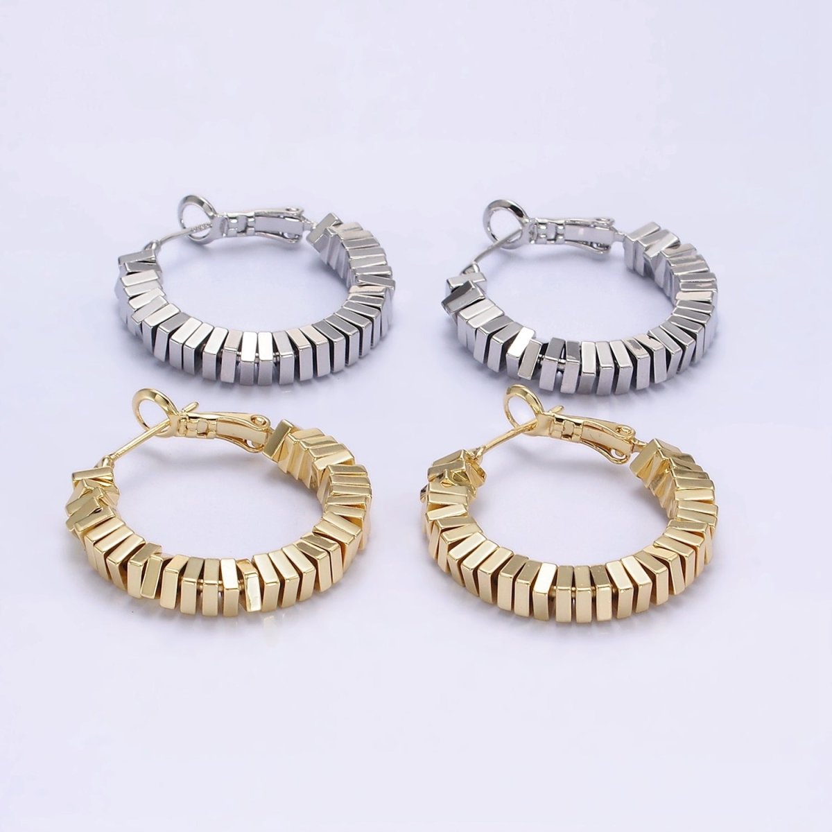 14K Gold Filled 30mm Square Cube Bead Hinge Hoop Earrings in Gold & Silver | AE852 AE853