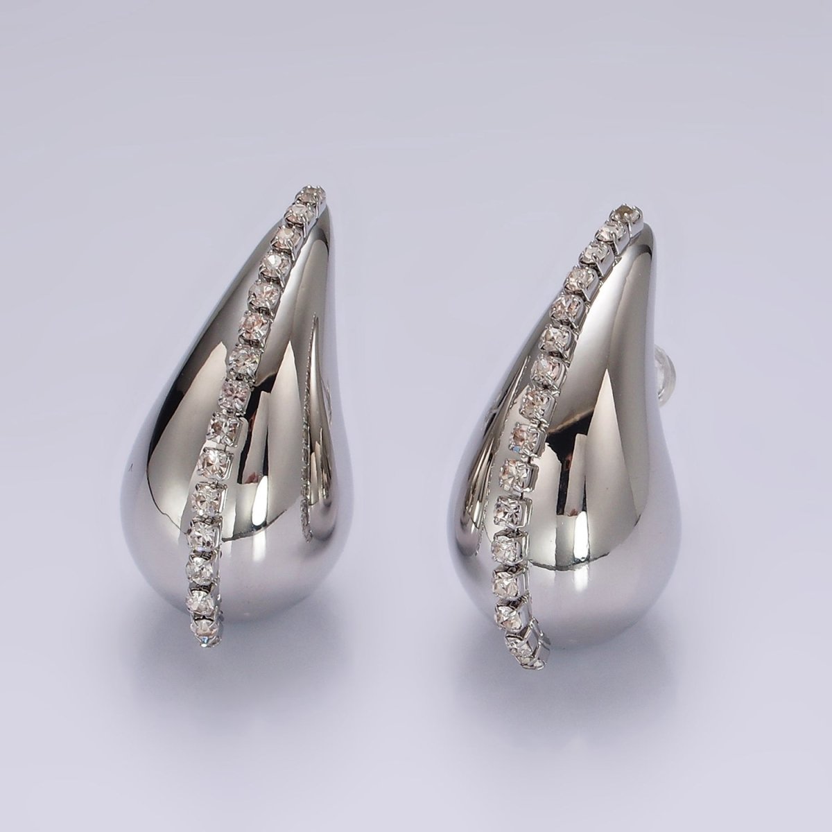 14K Gold Filled 30mm Tennis Lined Chubby Teardrop Hoop Earrings in Gold & Silver | AE387 AE388