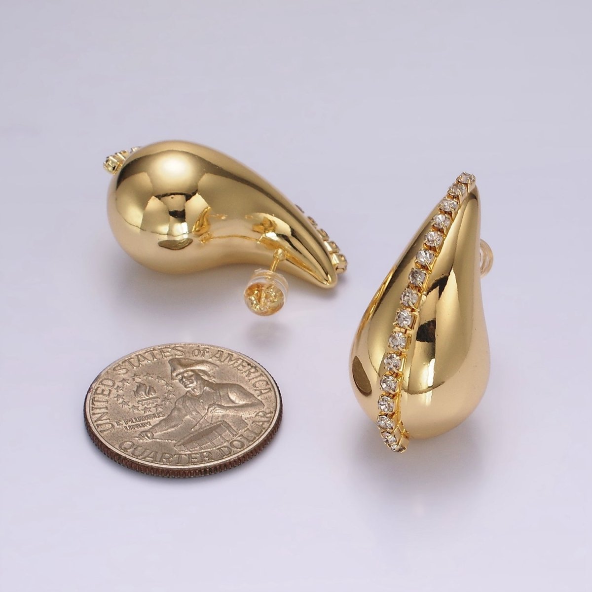 14K Gold Filled 30mm Tennis Lined Chubby Teardrop Hoop Earrings in Gold & Silver | AE387 AE388