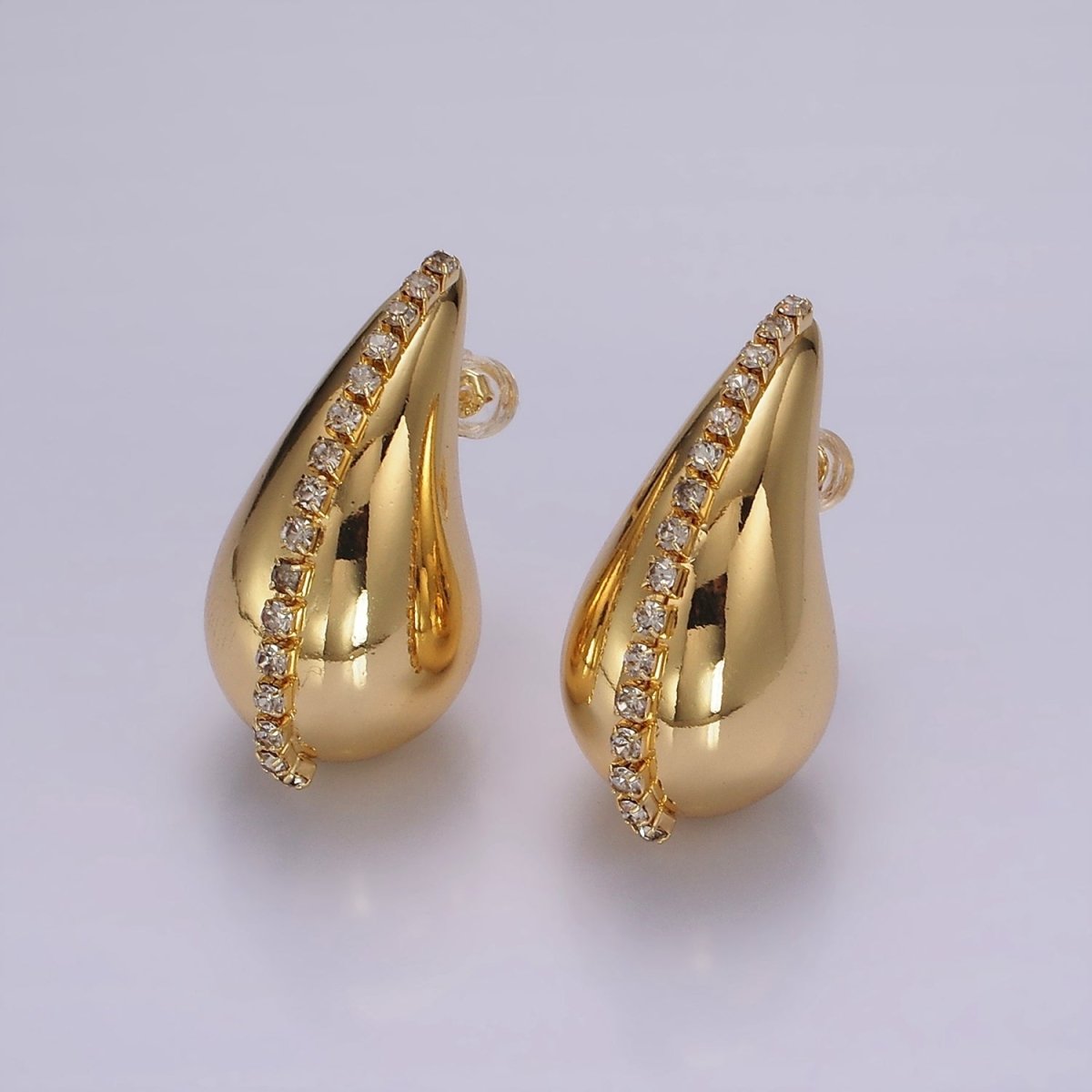 14K Gold Filled 30mm Tennis Lined Chubby Teardrop Hoop Earrings in Gold & Silver | AE387 AE388