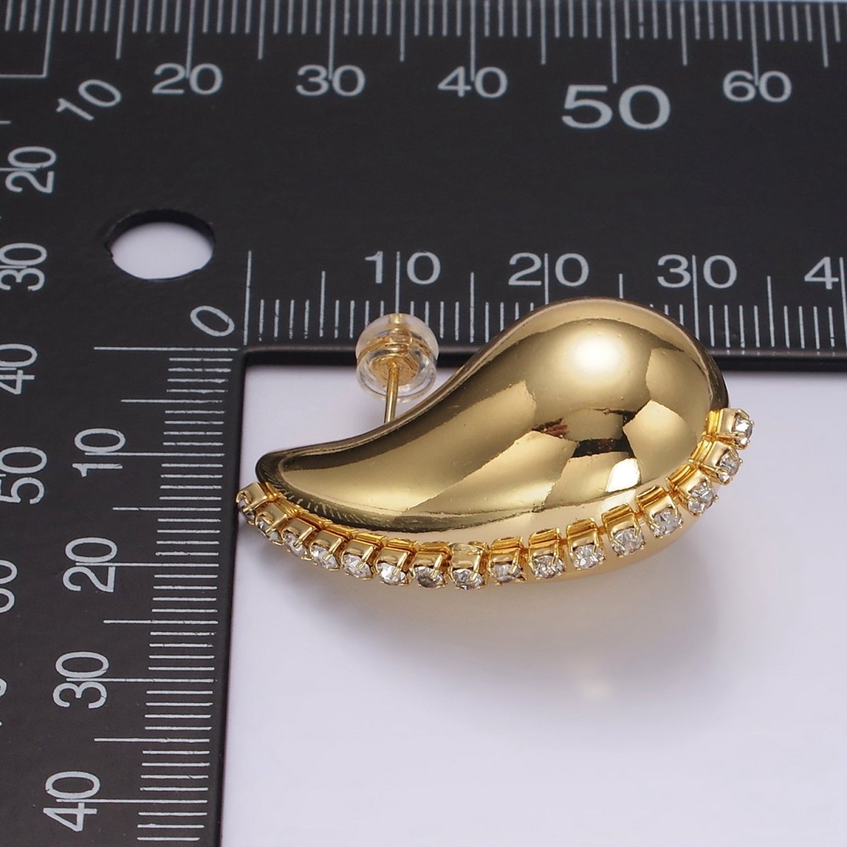 14K Gold Filled 30mm Tennis Lined Chubby Teardrop Hoop Earrings in Gold & Silver | AE387 AE388
