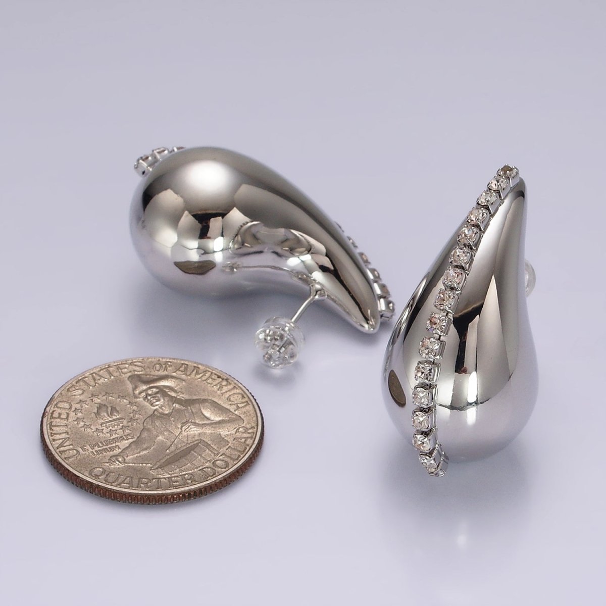 14K Gold Filled 30mm Tennis Lined Chubby Teardrop Hoop Earrings in Gold & Silver | AE387 AE388