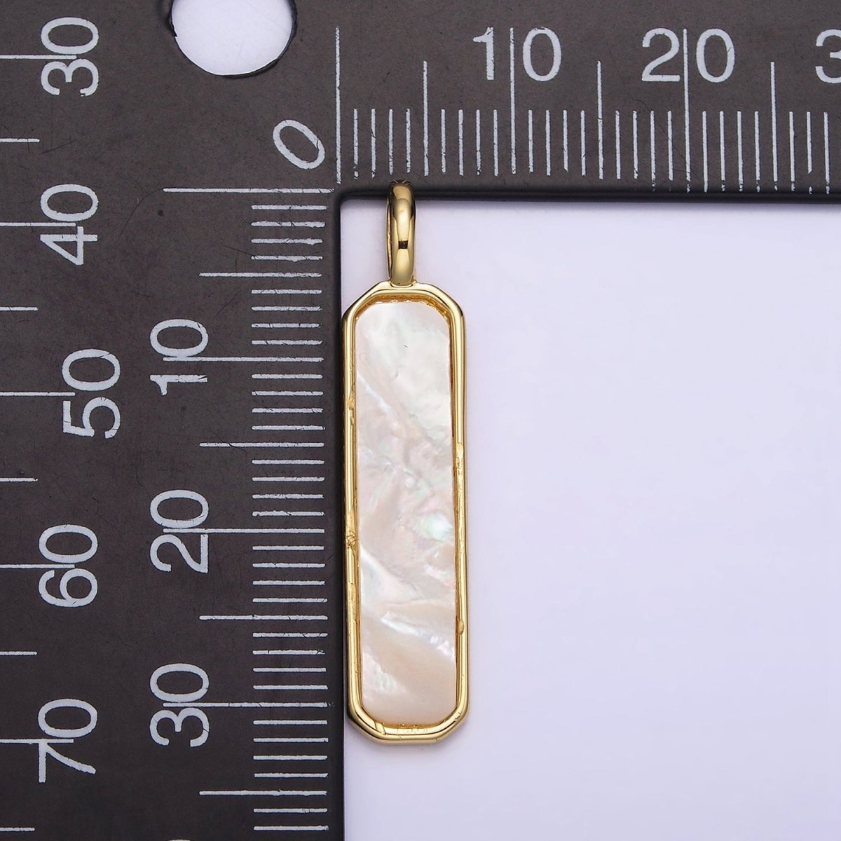 OS 14K Gold Filled 32.5mm Shell Pearl Edged Rectangular Bar Tag Pendant | N1243