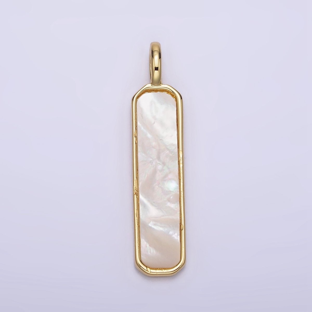 OS 14K Gold Filled 32.5mm Shell Pearl Edged Rectangular Bar Tag Pendant | N1243