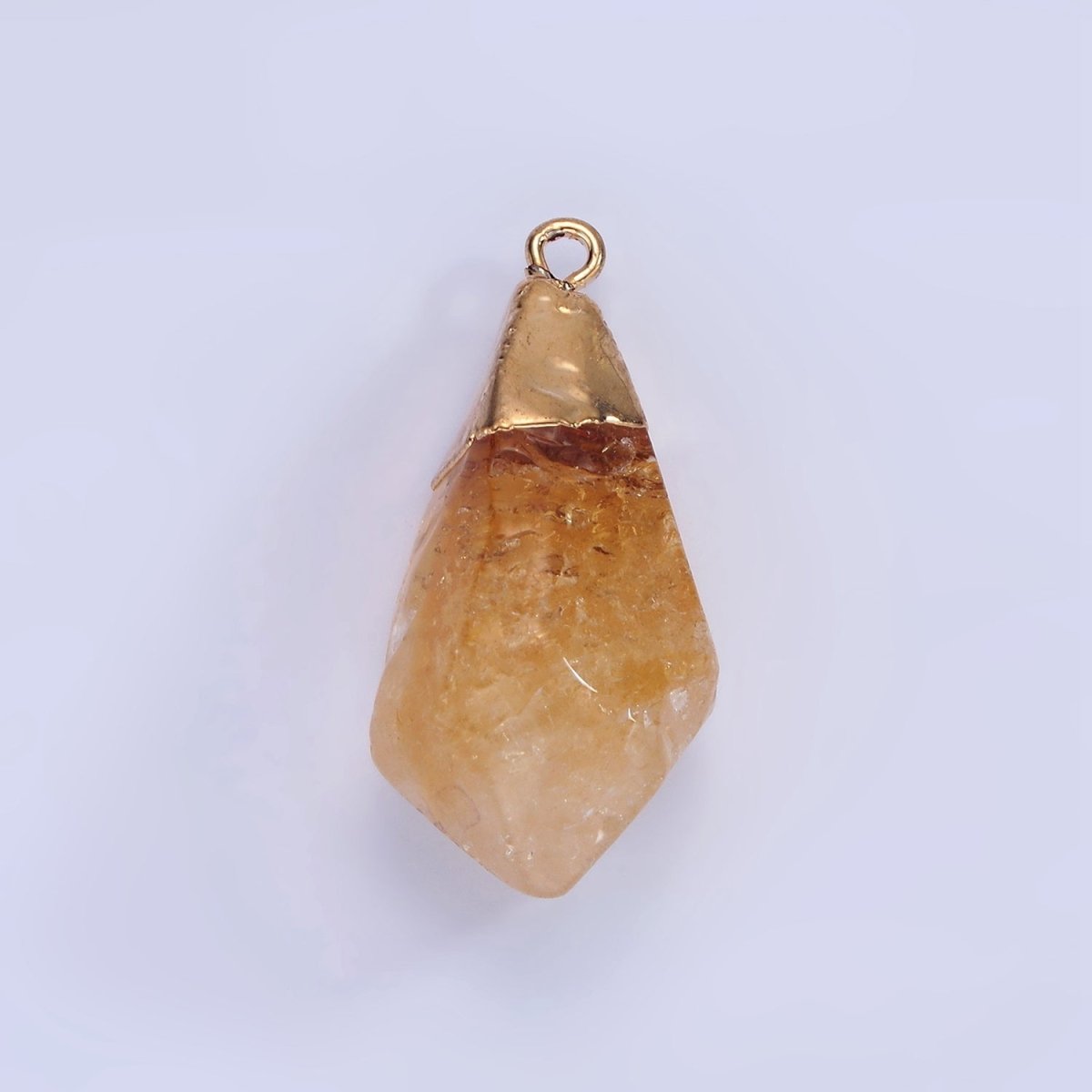 OS 14K Gold Filled 33mm Citrine Multifaceted Pointed Foiled Charm | N1650