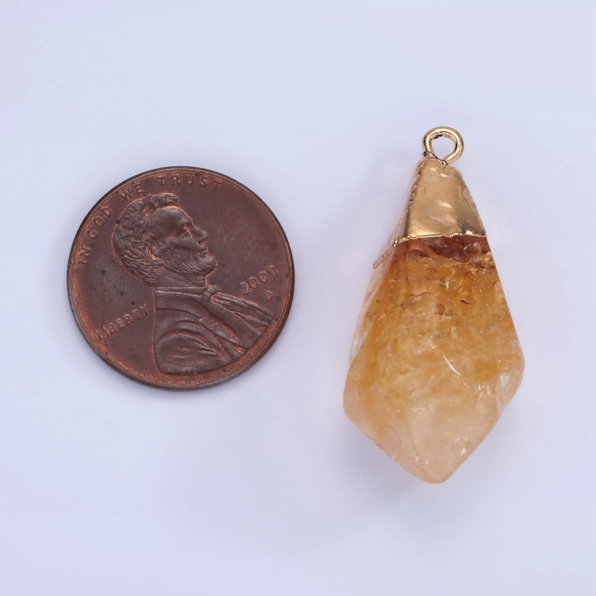 OS 14K Gold Filled 33mm Citrine Multifaceted Pointed Foiled Charm | N1650