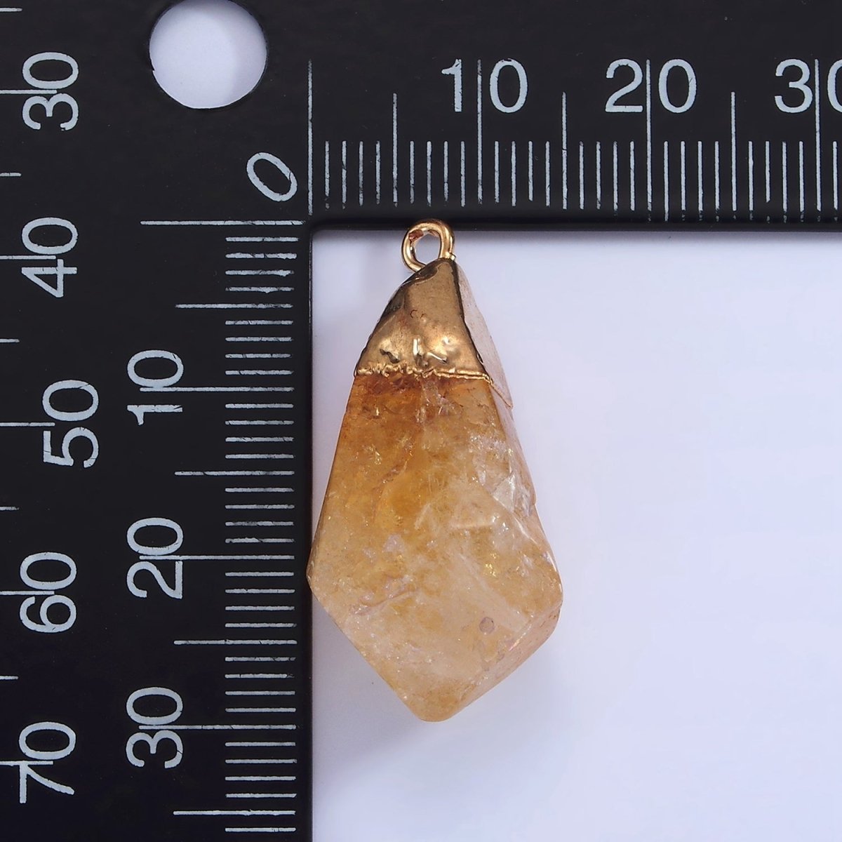 OS 14K Gold Filled 33mm Citrine Multifaceted Pointed Foiled Charm | N1650