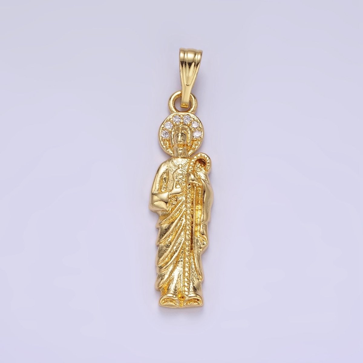 14K Gold Filled 33mm Saint Jude Religious Micro Paved CZ Pendant | AA1144 - DLUXCA