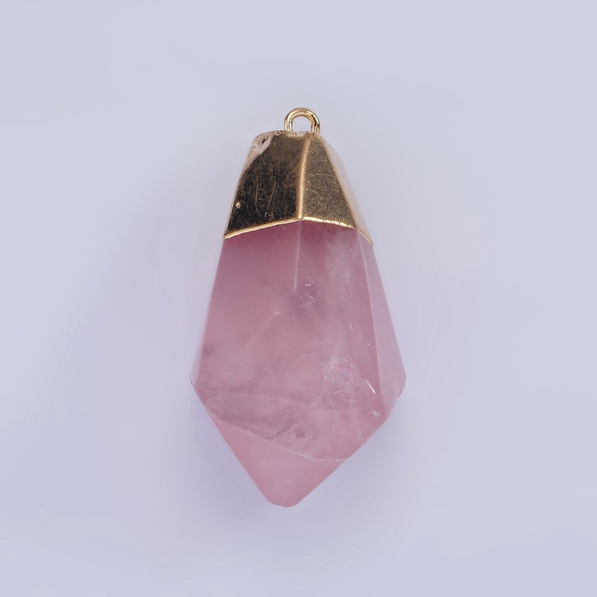 14K Gold Filled 35.5mm Rose Quartz, Amethyst Abstract Multifaceted Point Foiled Charm | N1653 N1654
