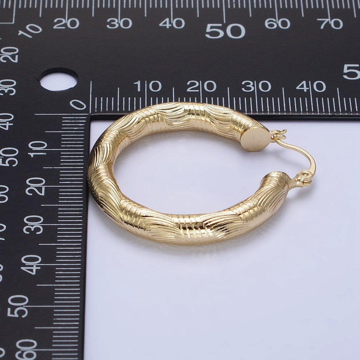 14K Gold Filled 35mm, 45mm, 55mm Curved Line Textured Latch French Lock Hoop Earrings | AE006 -AE008