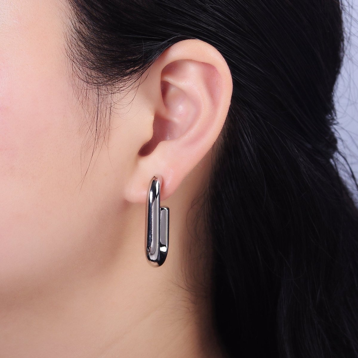 14K Gold Filled 35mm Chubby J-Shaped Hoop Earrings in Gold & Silver | AE547 AE548