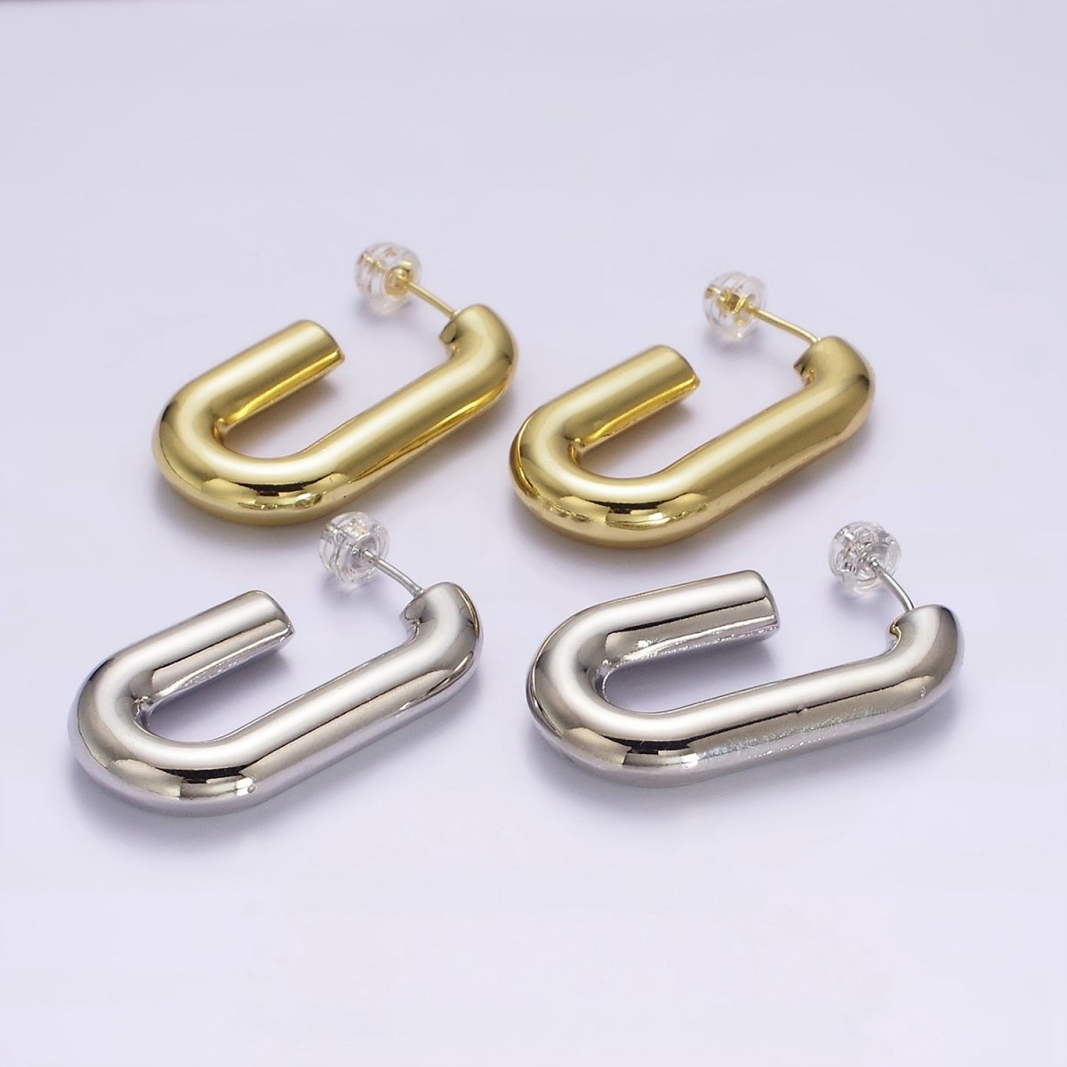 14K Gold Filled 35mm Chubby J-Shaped Hoop Earrings in Gold & Silver | AE547 AE548