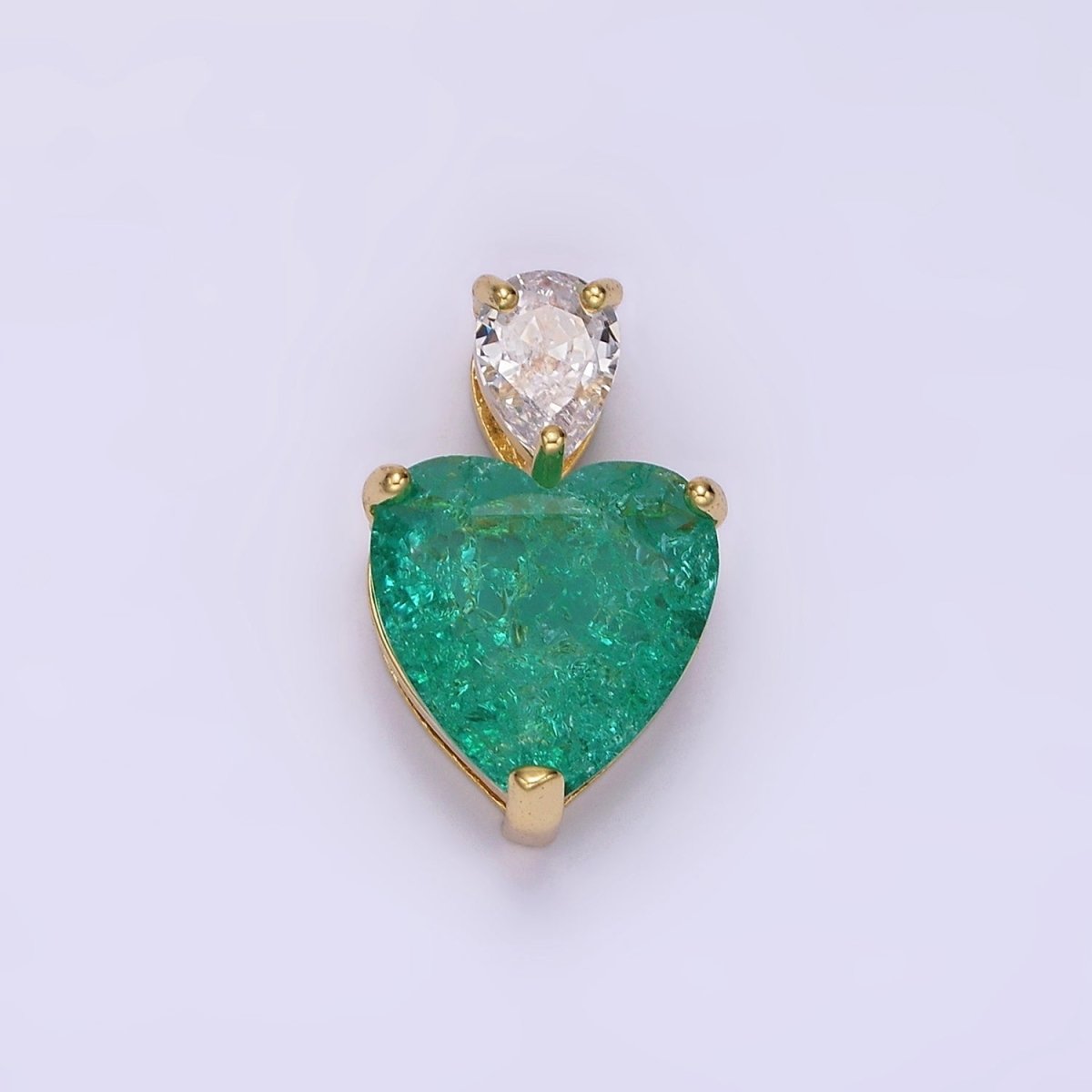 14K Gold Filled 35mm Green Heart CZ Teardrop Pendant | N1830 - DLUXCA
