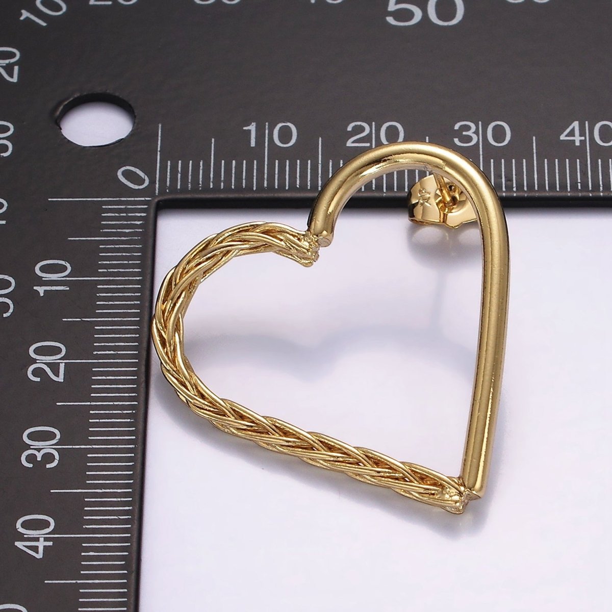14K Gold Filled 35mm Open Braided Foxtail Band Heart Minimalist Stud Earrings Set | AE399 - DLUXCA