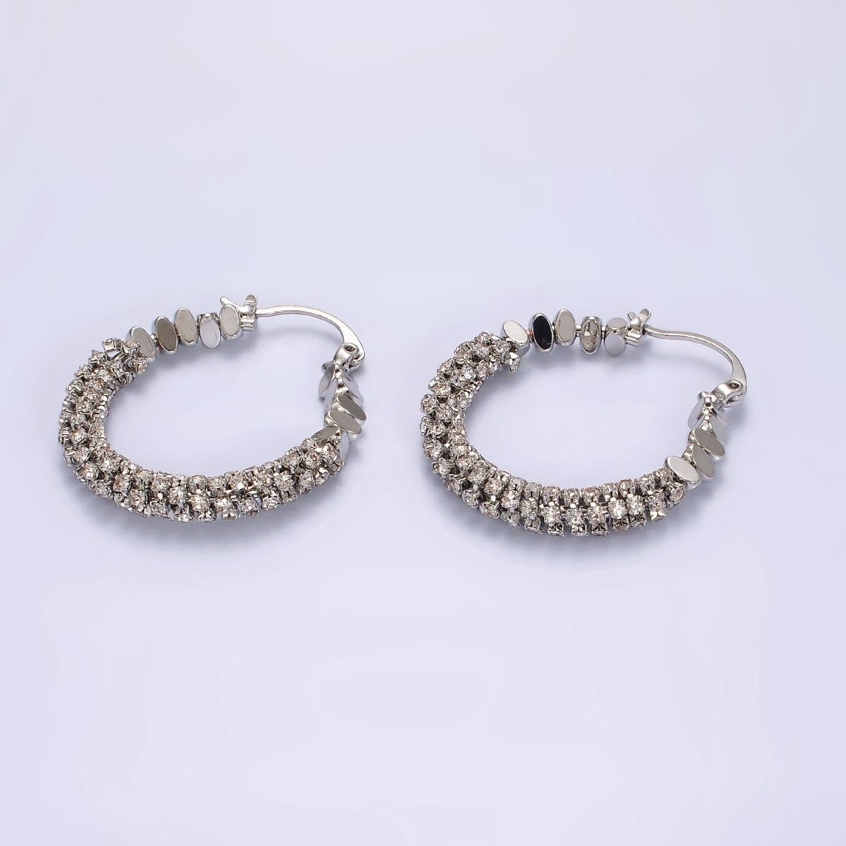 14K Gold Filled 35mm Oval Bead Micro Paved CZ Lined Latch Earrings in Gold & Silver | AE301 AE302