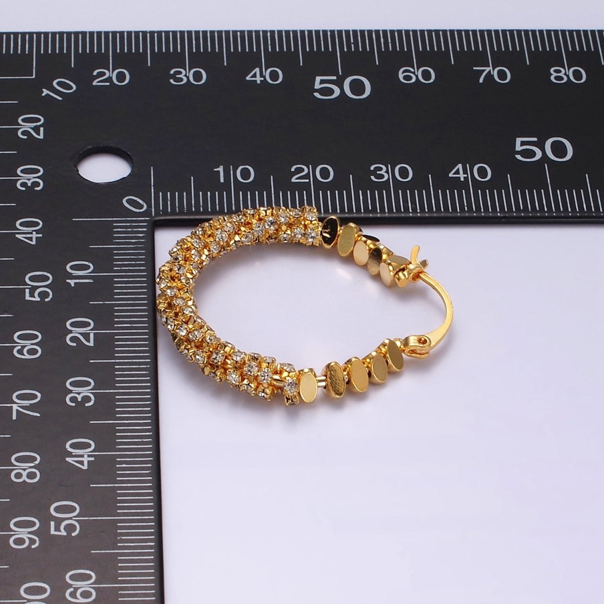14K Gold Filled 35mm Oval Bead Micro Paved CZ Lined Latch Earrings in Gold & Silver | AE301 AE302