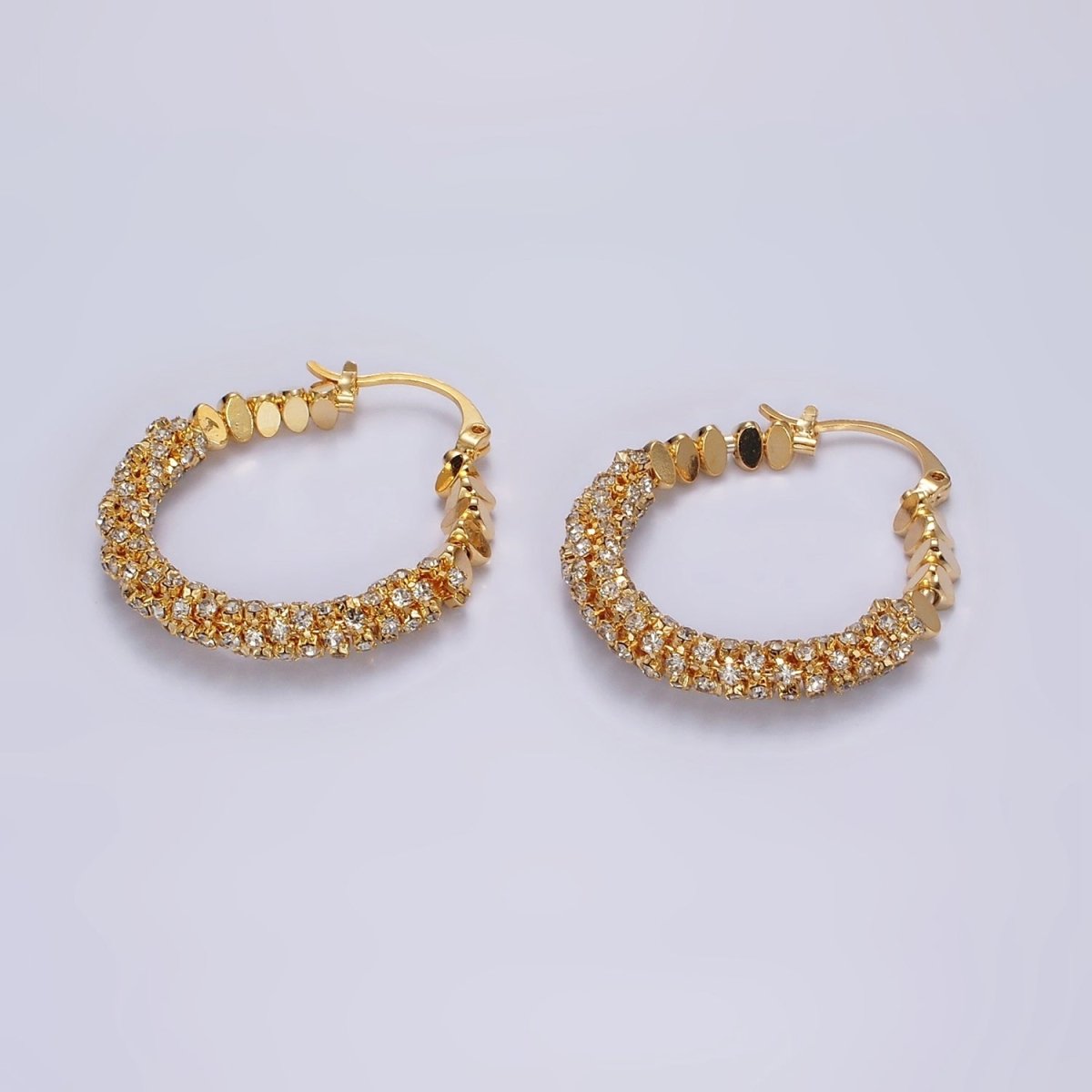 14K Gold Filled 35mm Oval Bead Micro Paved CZ Lined Latch Earrings in Gold & Silver | AE301 AE302