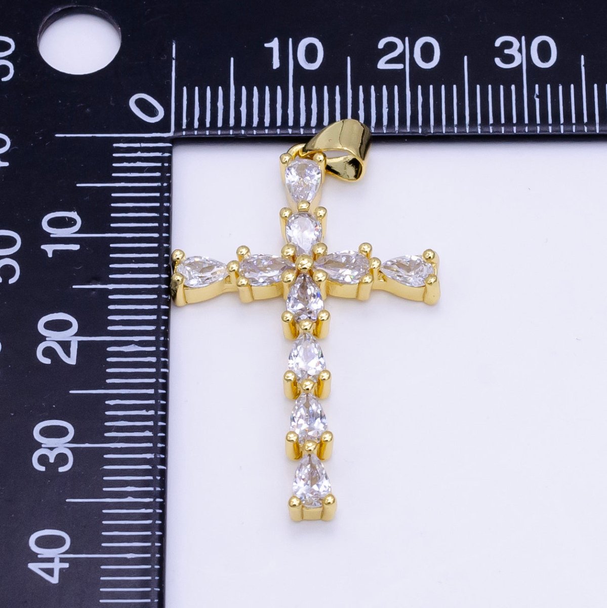 14K Gold Filled 35mm Teardrop CZ Religious Cross Pendant in Gold & Silver | H352