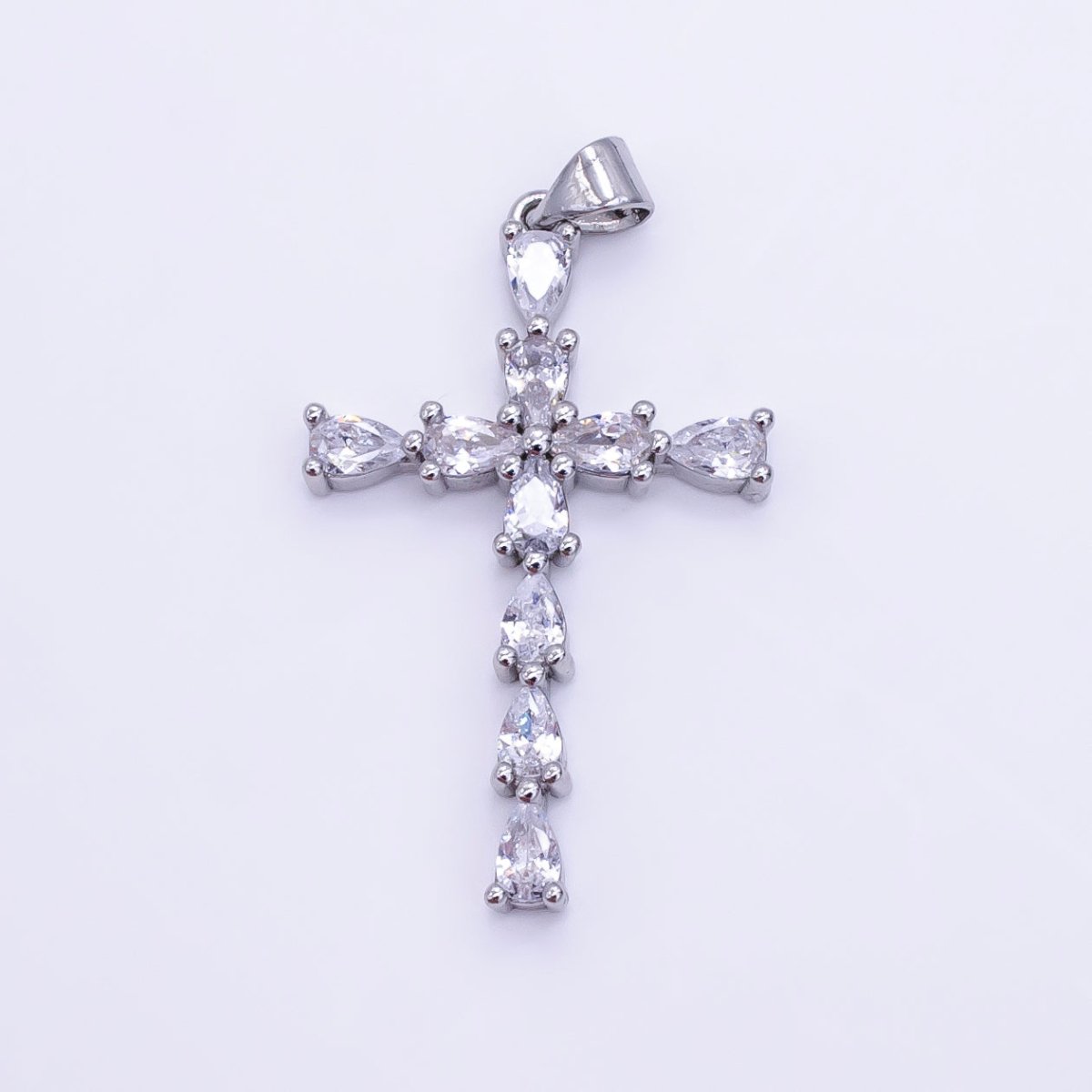 14K Gold Filled 35mm Teardrop CZ Religious Cross Pendant in Gold & Silver | H352