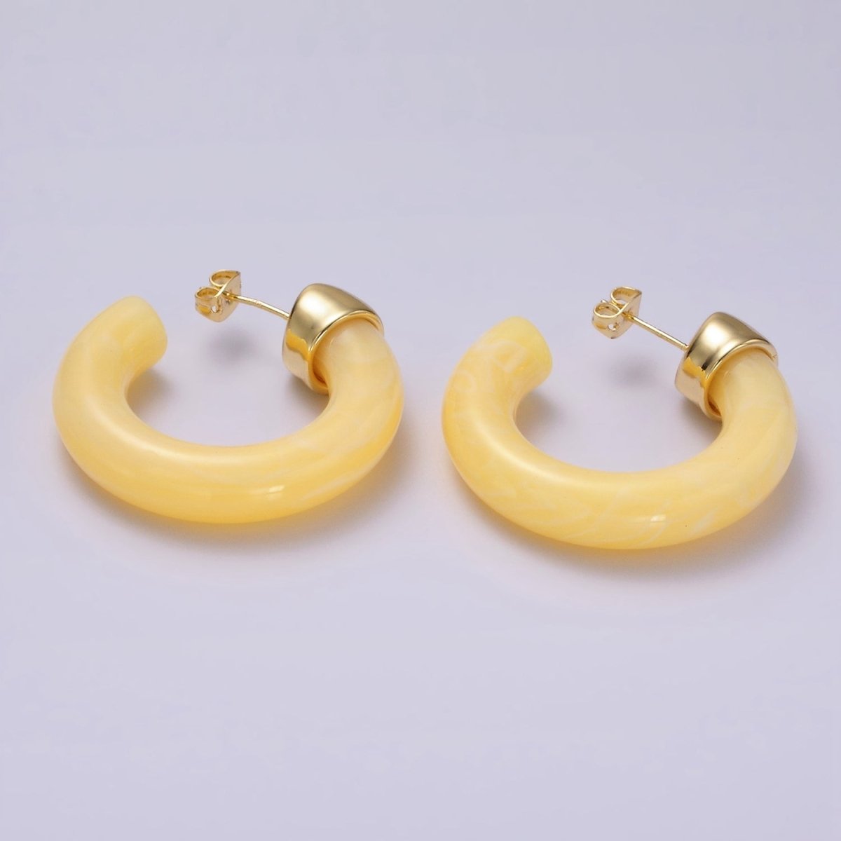 14K Gold Filled 35mm Yellow, Green, Pink, Purple C-Shaped Resin Hoop Earrings | AE189 - AE192