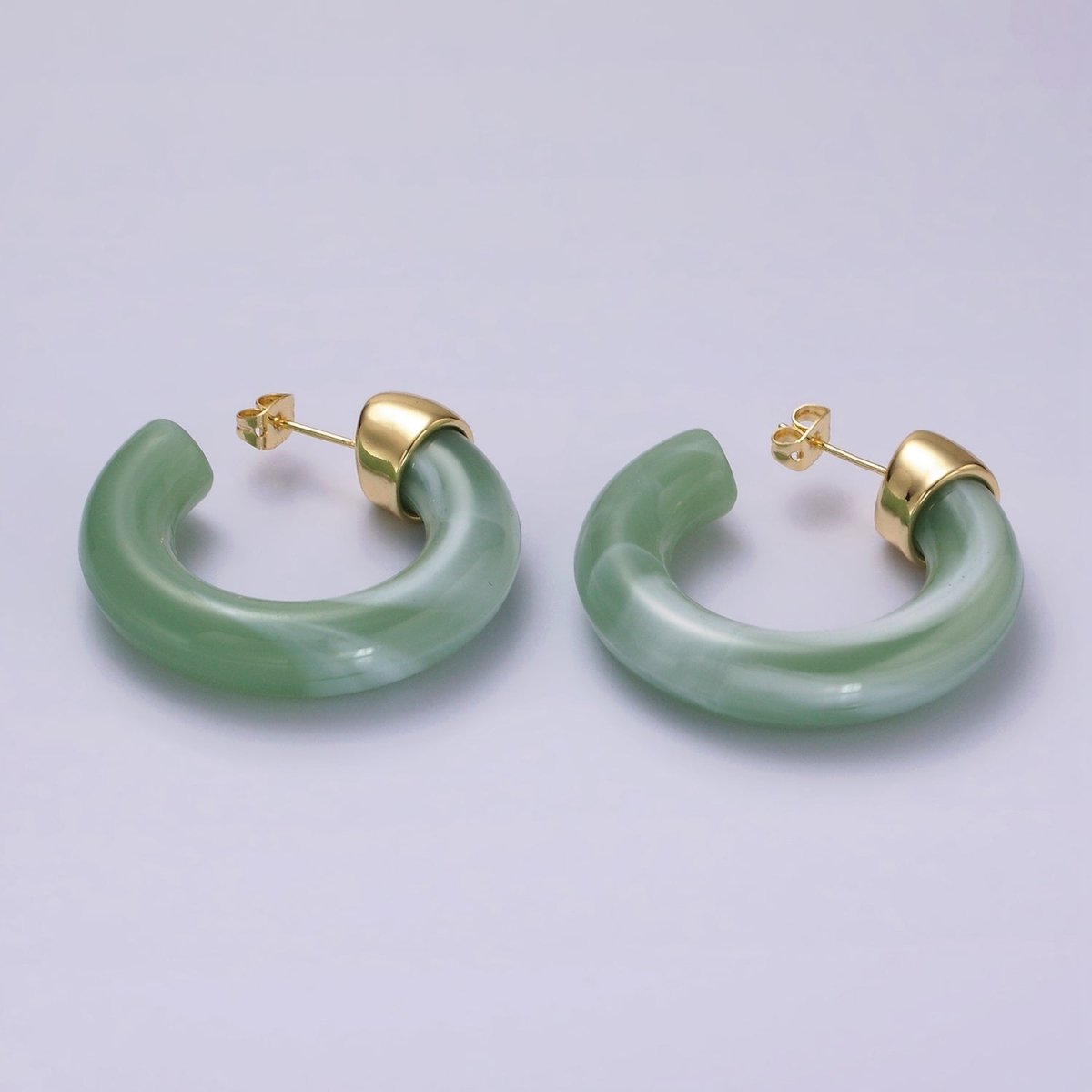 14K Gold Filled 35mm Yellow, Green, Pink, Purple C-Shaped Resin Hoop Earrings | AE189 - AE192