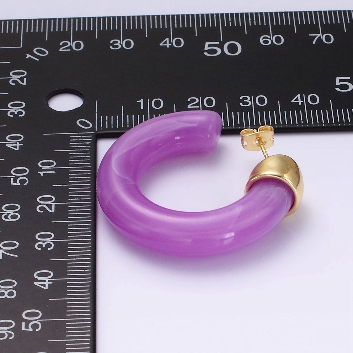 14K Gold Filled 35mm Yellow, Green, Pink, Purple C-Shaped Resin Hoop Earrings | AE189 - AE192