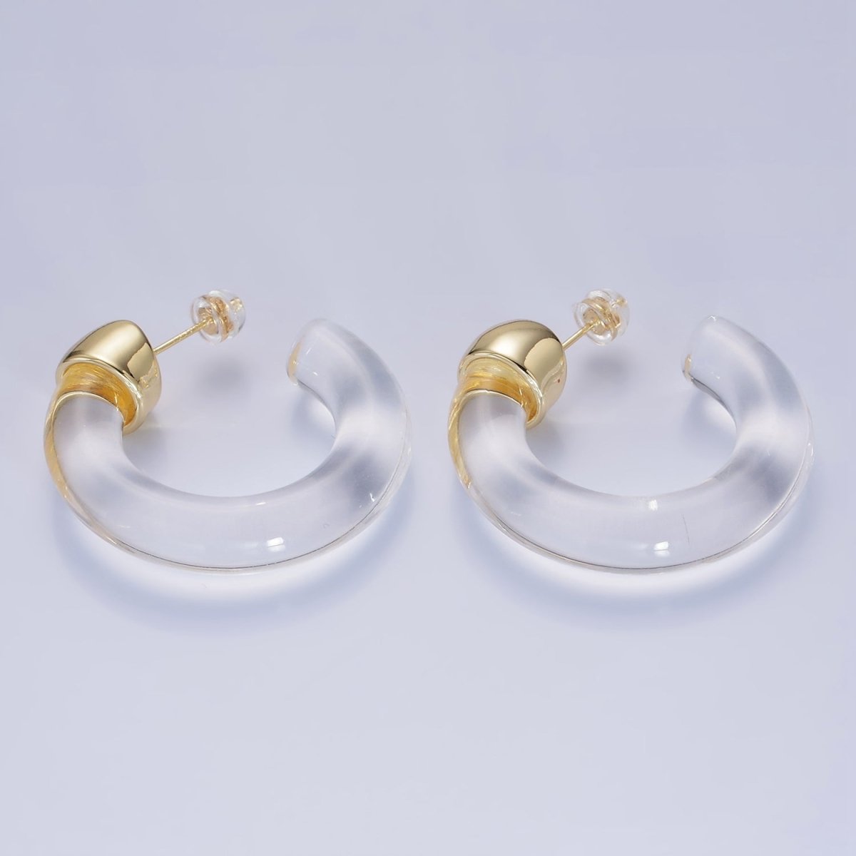 14K Gold Filled 35mm Yellow, Green, Pink, Purple C-Shaped Resin Hoop Earrings | AE189 - AE192