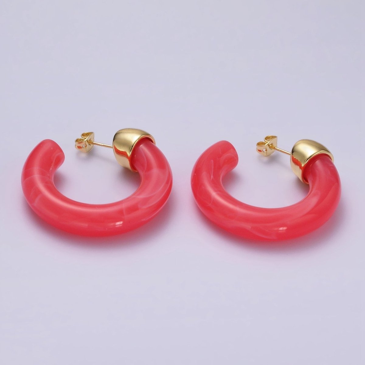 14K Gold Filled 35mm Yellow, Green, Pink, Purple C-Shaped Resin Hoop Earrings | AE189 - AE192