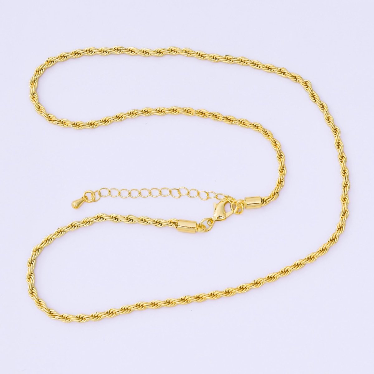 14K Gold Filled 3mm Rope Chain 18.5 Inch Necklace w. Extender | WA-137 ...