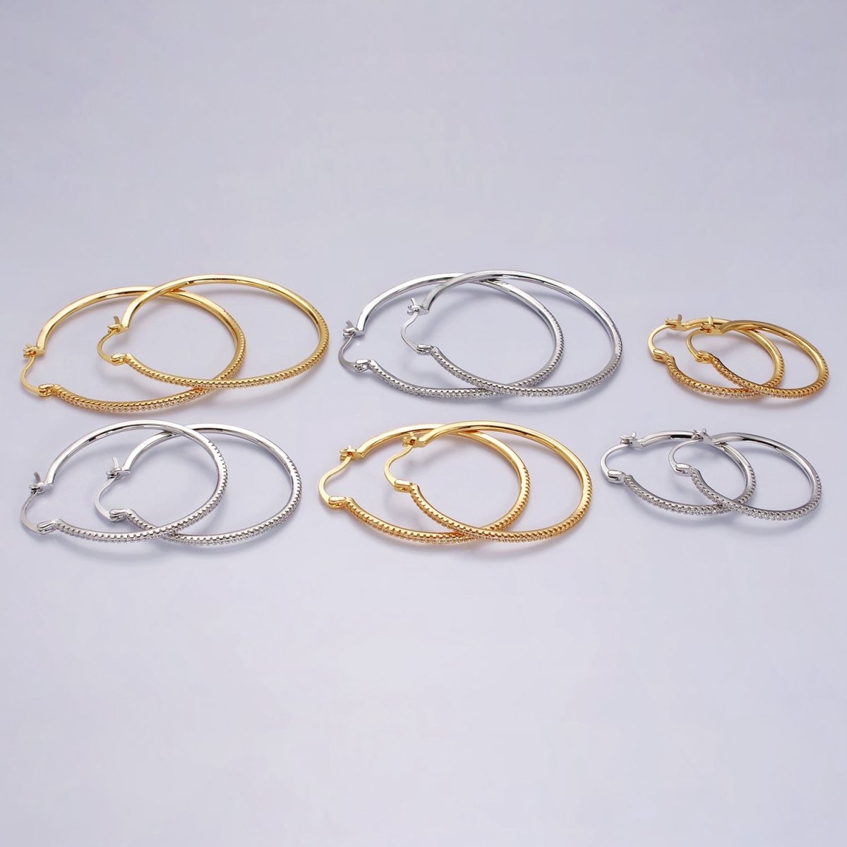 14K Gold Filled 40mm, 30mm, 50mm Clear Micro Paved CZ Latch Hoop Earrings in Gold & Silver | AE139 - AE144