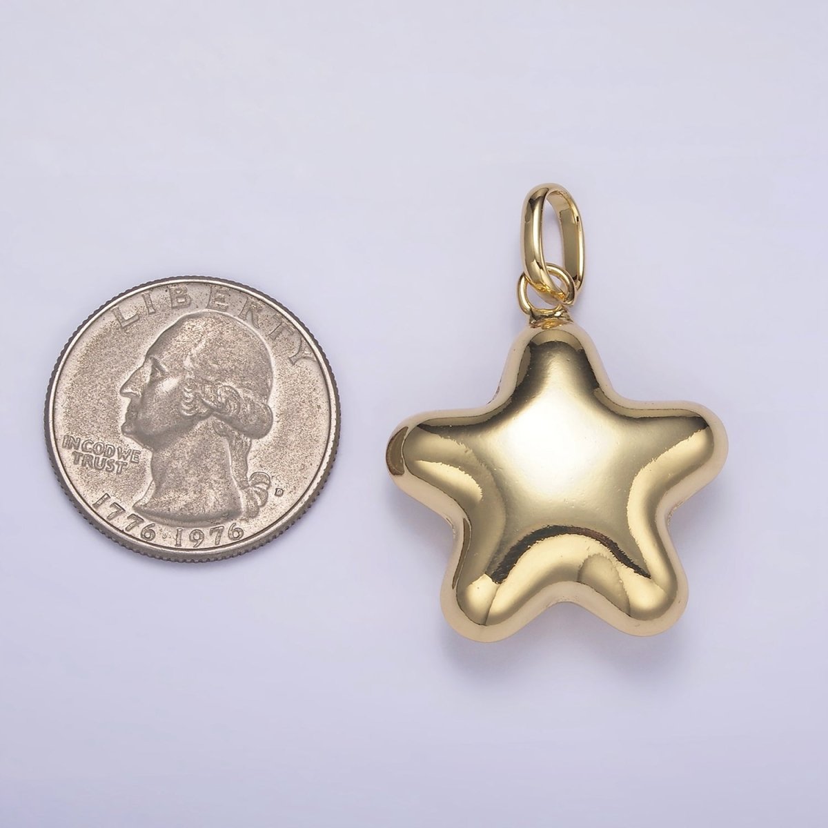 14K Gold Filled 40mm Celestial Star Minimalist Puffed Pendant in Gold & Silver | AA1315 AA1316