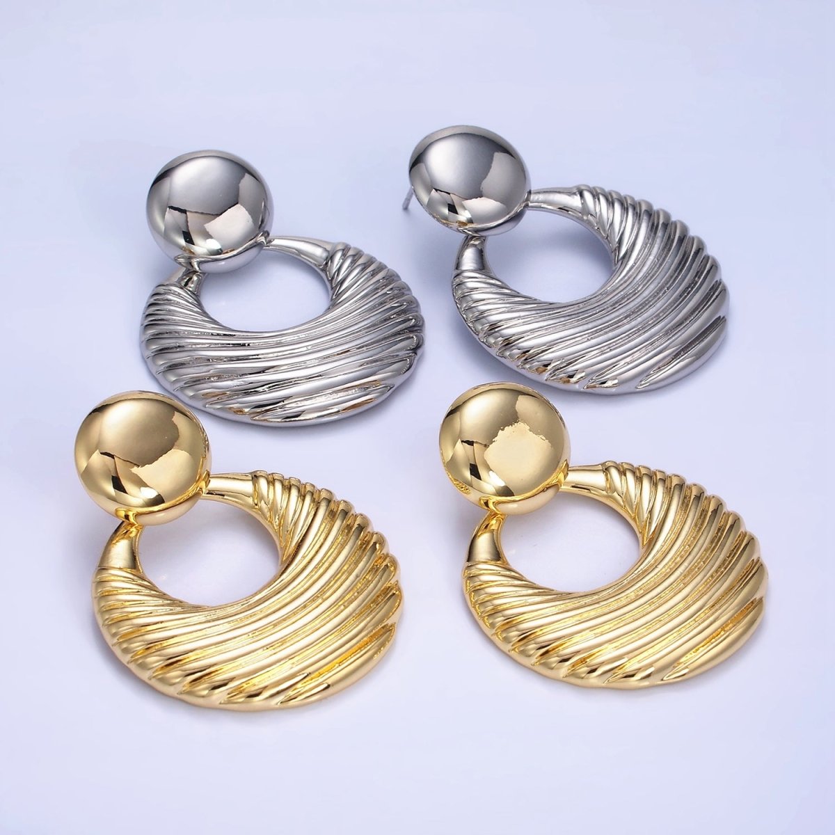 14K Gold Filled 40mm Geometric Door Knock Drop Stud Earrings in Gold & Silver | P494 P495
