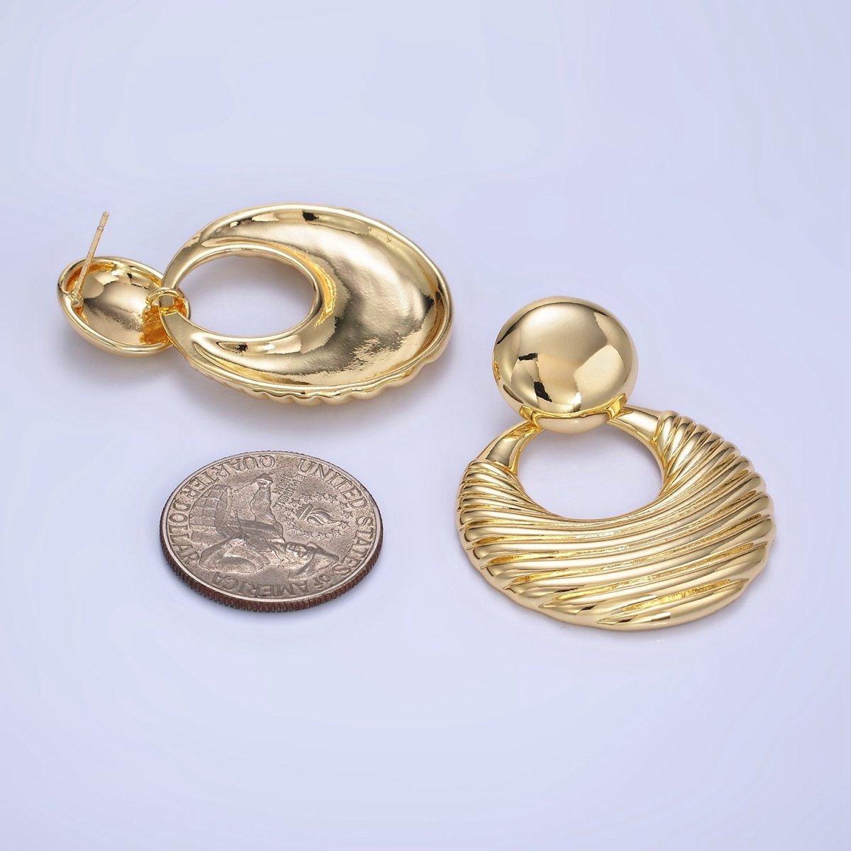 14K Gold Filled 40mm Geometric Door Knock Drop Stud Earrings in Gold & Silver | P494 P495