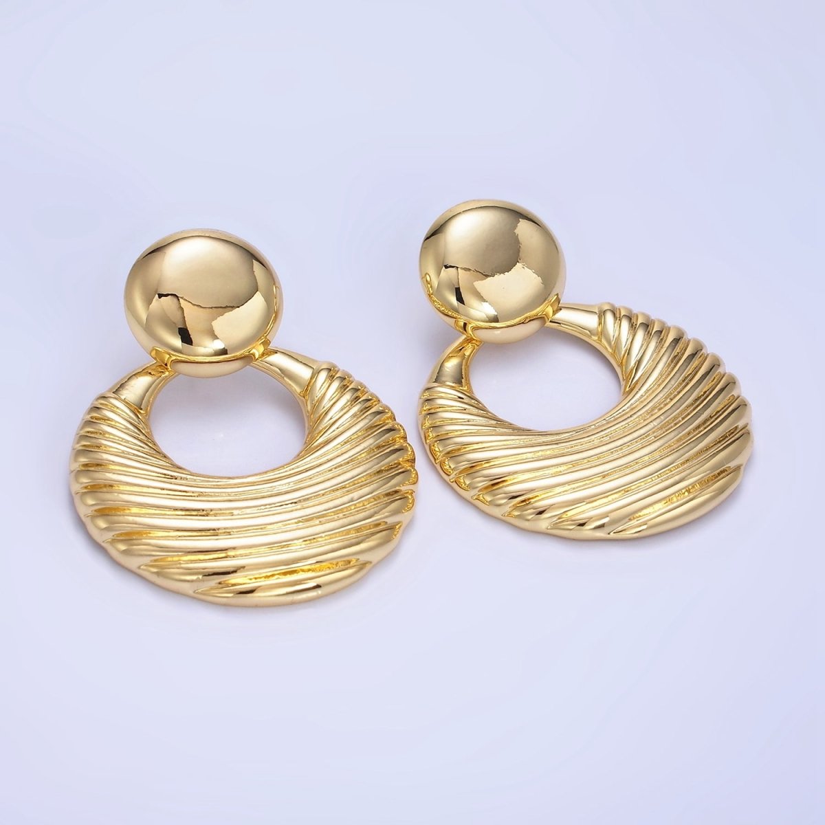 14K Gold Filled 40mm Geometric Door Knock Drop Stud Earrings in Gold & Silver | P494 P495