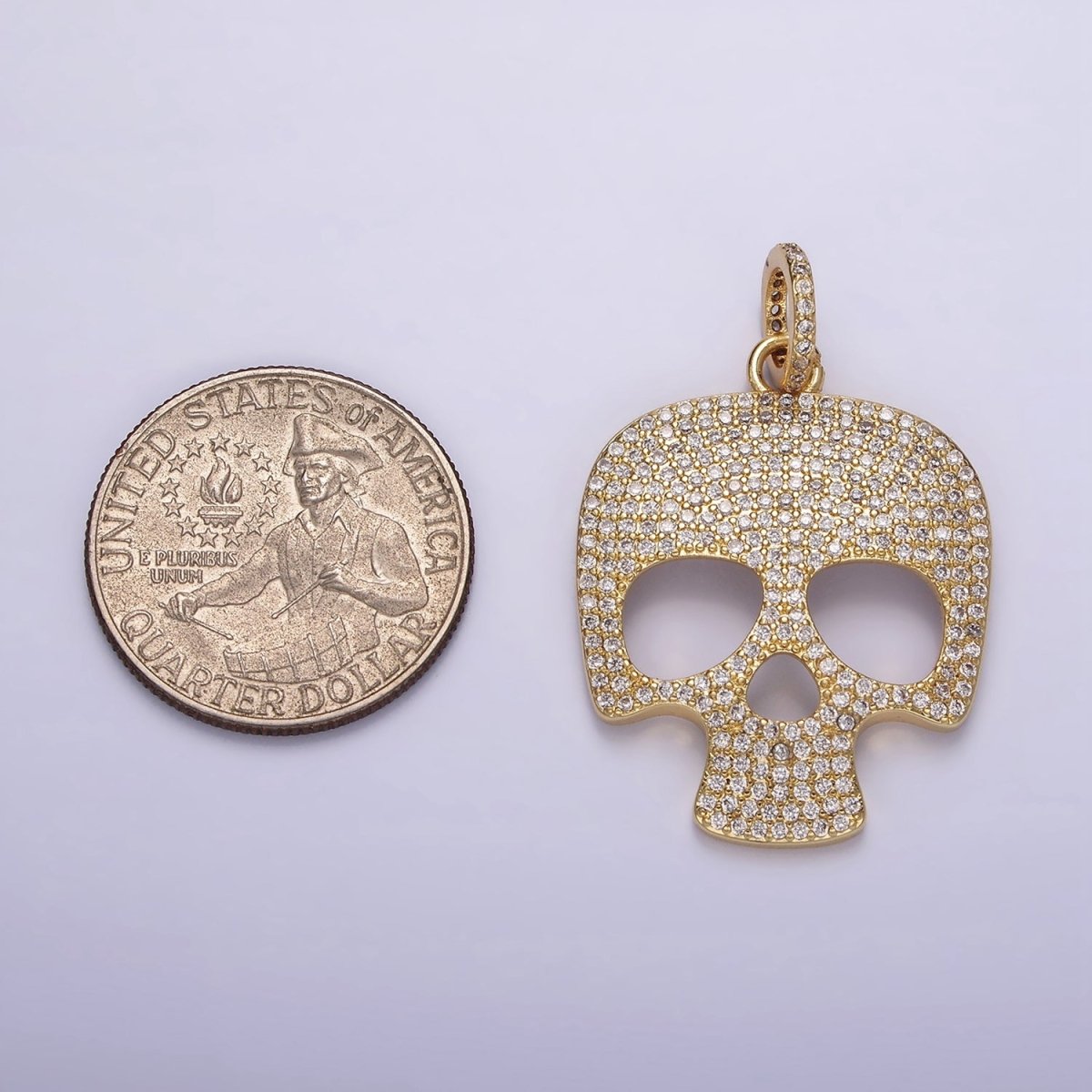 14K Gold Filled 40mm Skeleton Skull Clear Micro Paved CZ Charm in Black, Gold & Silver | AC845 - AC847