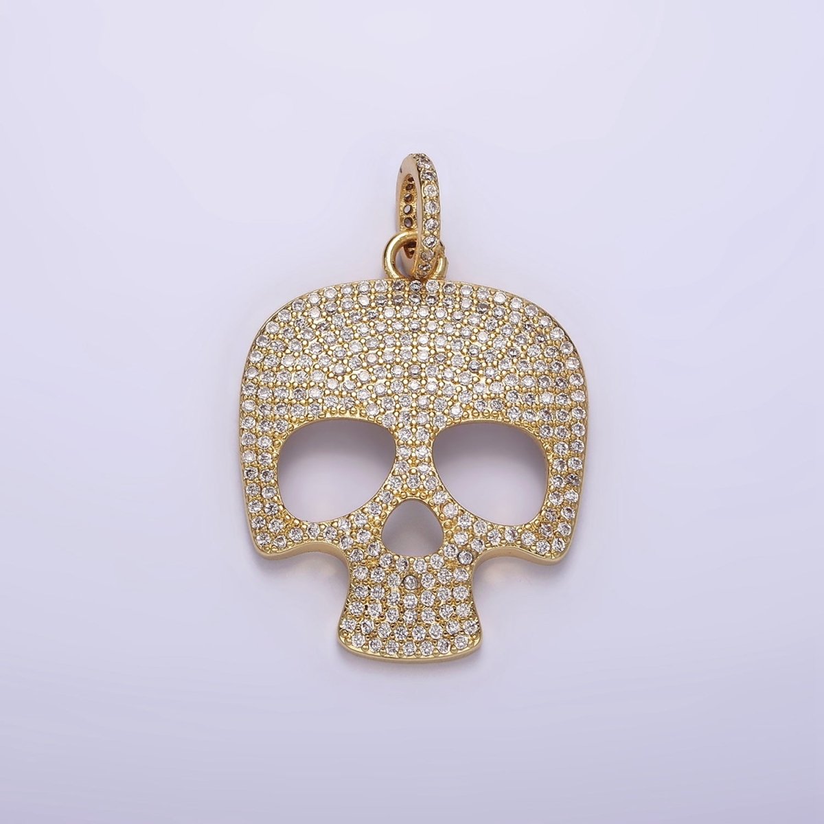 14K Gold Filled 40mm Skeleton Skull Clear Micro Paved CZ Charm in Black, Gold & Silver | AC845 - AC847