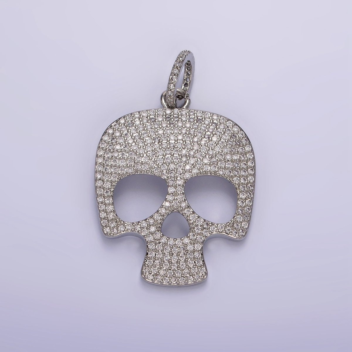 14K Gold Filled 40mm Skeleton Skull Clear Micro Paved CZ Charm in Black, Gold & Silver | AC845 - AC847